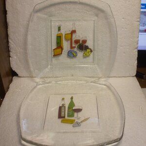 Two 10 Inch Ursula Dodge Clear Glass Wine and Cheese Plates
